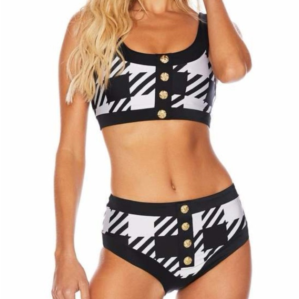 Beach Riot Isle houndstooth bikini top gold buttons size S / Small